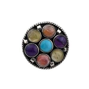 T Philippines Sterling Silver Ring Size 7 Multicolor Polished Gemstones Circle